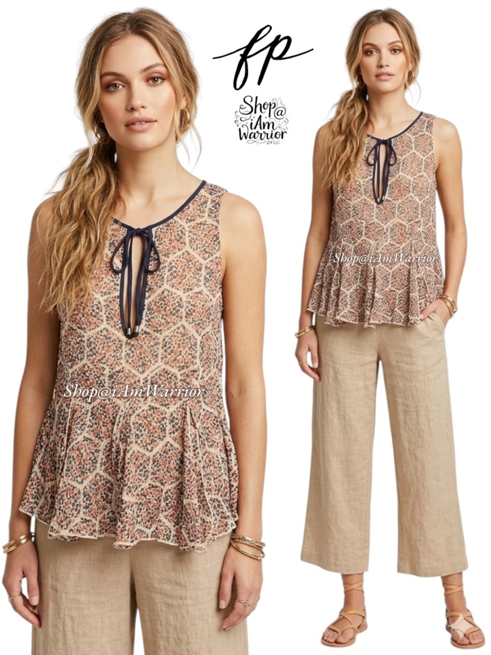 Free People rare abstract print crinkle top *shop@iamwarrior